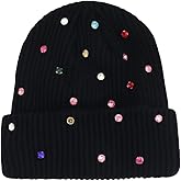 Caviotess Sparkly Colorful Rhinestone Beanie Hats for Men Women Warm Knitted Winter Hat Shiny Cuffed Skull Cap