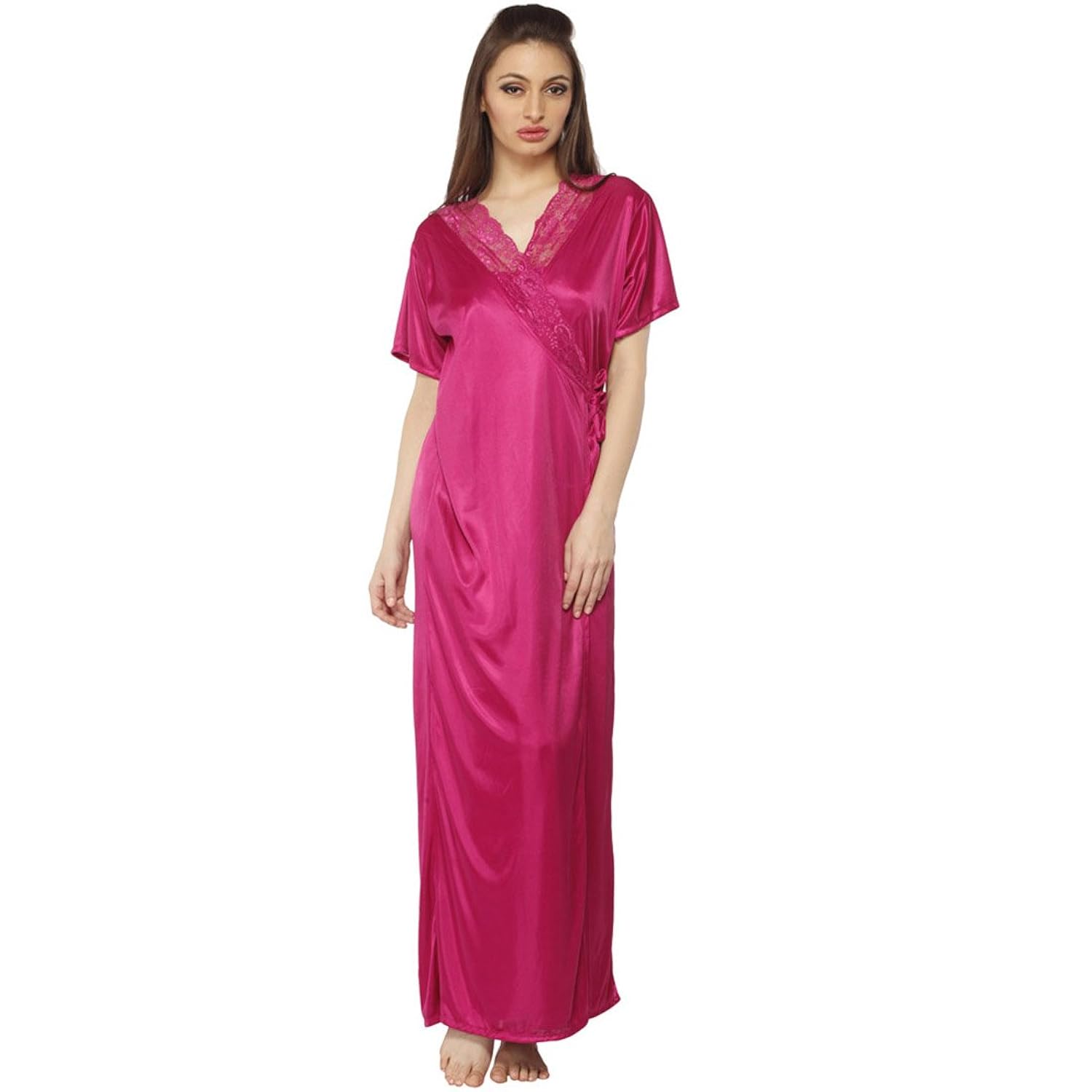 vixenwrap classic pink solid nighty with robe