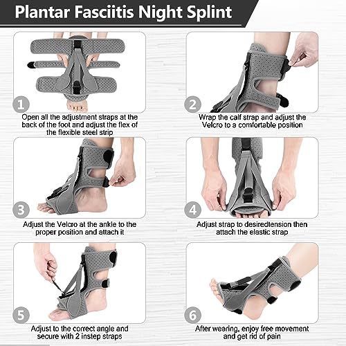 exhood Upgraded Plantar Fasciitis Night Splint, 3 Adjustable Straps Plantar Fasciitis Relief Braces for Achilles Tendonitis, Foot Drop & Heel Spur Pain Relief Day & Night (Elephant Grey)