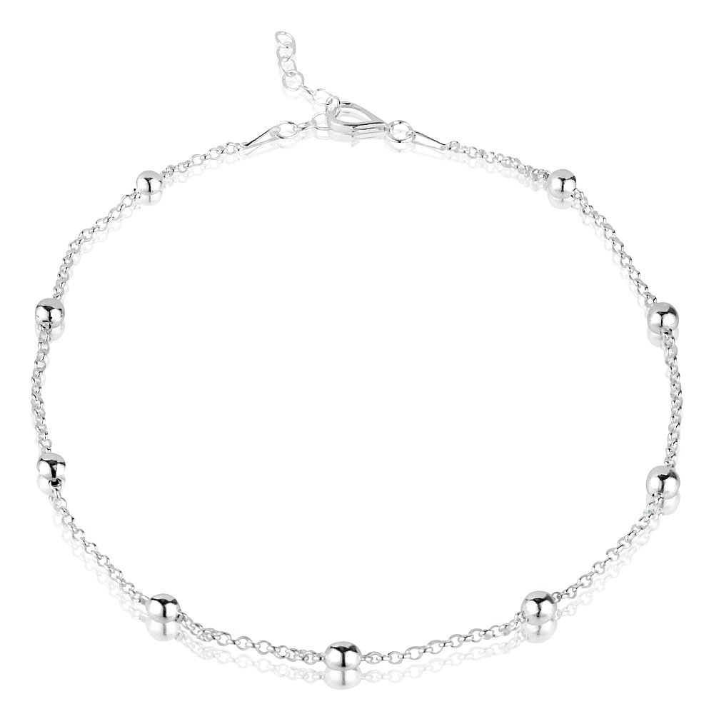 Sterling Silver Ankle Chain with Baubles - Variable Length 24-26.5cm