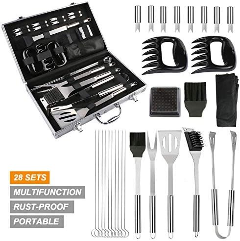 Stainless Steel Barbecue Tools Set GolWof 28pcs Barbecue Tools and Accessories Kit BBQ Grill Tools Set with Aluminum Case Barbecue Tools Gift Set Outdoor for Camping Birthday Festival Dad Men Woman