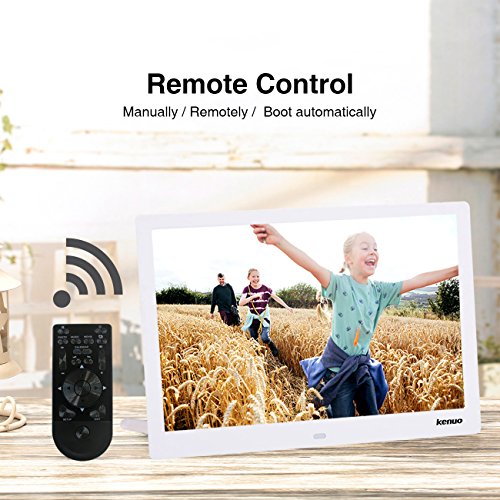 Digital Video Picture Frame 13 Inch,Kenuo 1280 x 800 HD LED Screen with Calendar, MP3/Photo/Video Player with Remote Control - White