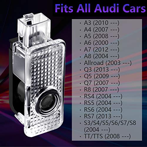 4 Pcs Car Door Projector LED Logo Lights, Audi Puddle Entry Ghost Shadow Welcome Lighting for Audi A1 A3 A4 A5 A6 A7 A8 Q3 Q5 Q7 R8 TT Accessories & Parts Emblem Reflector Lamp