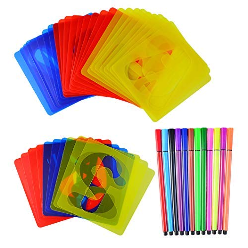 48 Pcs Painting Stencils Set, Bantoye 36 Pcs Alphabet & Number Stencils with 12 Pcs Painting Pens for Learning, Scrapbooking, Art Projects, 3 Colors