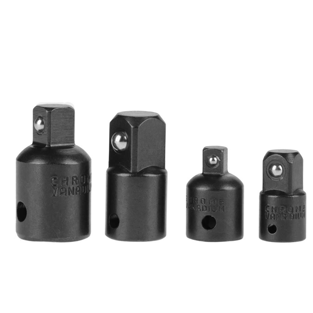 4Pcs Chrome Vanadium Steel Socket Adapter and Reducers Sets 1/2", 3/8", 1/4" Wrench Adapter(Black)