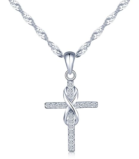 Unendlich U Fashion Kreuz Unendlichkeit Symbol Damen Halskette 925 Sterling Silber Zirkonia Anhänger Kettenanhänger, Silber