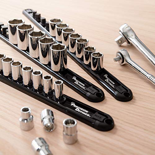 Precision Defined Aluminum Tool Socket Holder 3Piece Set Black, 1/4