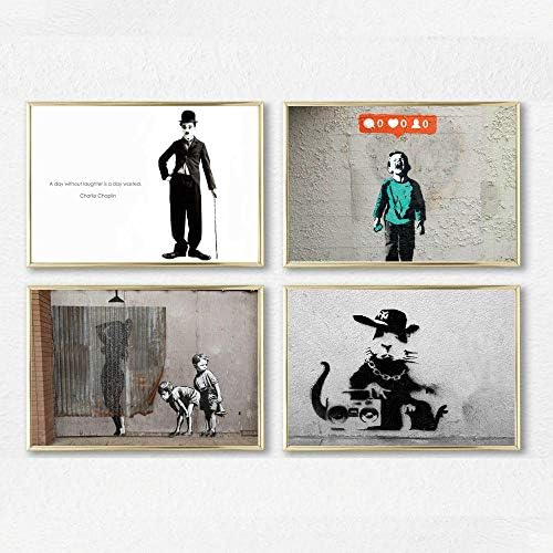 プレゼントバンクシーグラフィティキャンバスアートプリント絵画ウォールアートポスターポップデコレーション写真cuadros ベビー マタニティ Diy 工具 ガーデン Decoracionサロン友情ポスター40x60cmx4フレームなし 新作製品 世界最高品質人気 B086p9zgy5 新作製品