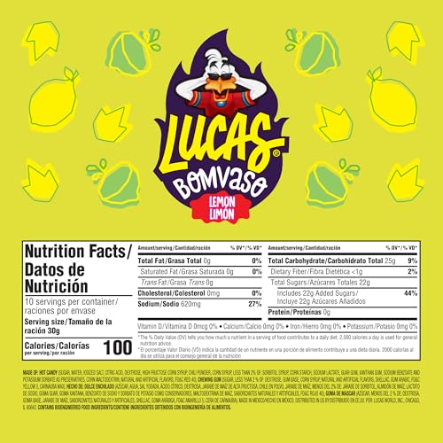 LUCAS BOMVASO JELLY LEMON FLAVORED WITH CHEWING GUM CANDY, 1.06OZ – 10 PIECES PACK FOR TREATS, FRUIT, PARTIES, PIÑATAS
