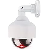 WALI Dummy Fake Security Dome Camera with 1 Flashing Red LED Light and Security Alert Sticker Decal, Indoor Outdoor Use (DOW-