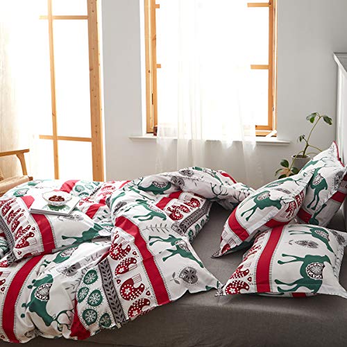 Uozzi Bedding King Duvet Cover Set Christmas Deer with Snowflake Red and Green Style 800 - TC Luxury Hypoallergenic 1 Microfiber Comforter Cover with 2 Pillow Shams for Holiday New Year Gift Choice - Thumbnail 5