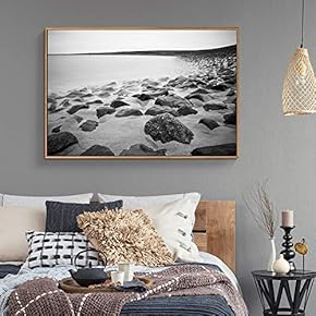 Floating Framed Canvas Wall Art for Living Room, Bedroom Black and White Water Canvas Prints for Home Decoration Ready to Hang - 16x24 inches