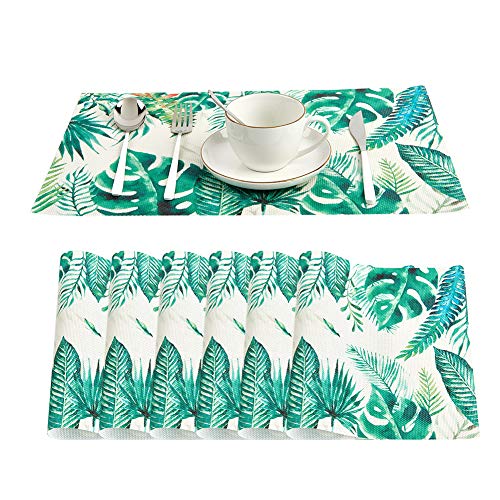 Vivi&Stitch Wipeable Placemats, 6 Pack Table Placemats, Large Palm Leaves Heat-Resistant Stain Resistant Anti-Skid Woven Vinyl Table Mats for Kitchen Dining Table