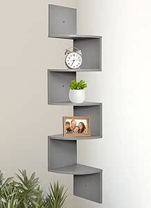 Estantería flotante, 5 niveles en zigzag, de madera, para esquina de