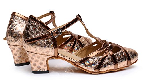 TDA Womens Mid Heel Printing Brown PU Leather Salsa Tango Ballroom Latin Party Dance Shoes CM101 4 M US