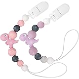Pacifier Hoder for Baby Boys Girls, Doormoon Paci Holder Silicone Teething Beads Teether Toys Soothie Binky Clips - 2 Pack, P