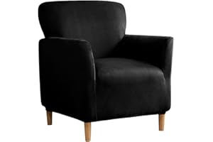 UNBBRRL Chair and Ottoman Slipcover Set, Stretch Velvet Cover, Banquet Armchair Covers for Living Room (Black)
