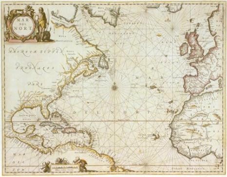 Historical Map Of The Atlantic Ocean 1650 Antique Map Wall Art From Pirates Of The Caribbean Ii Dead Mans Chest