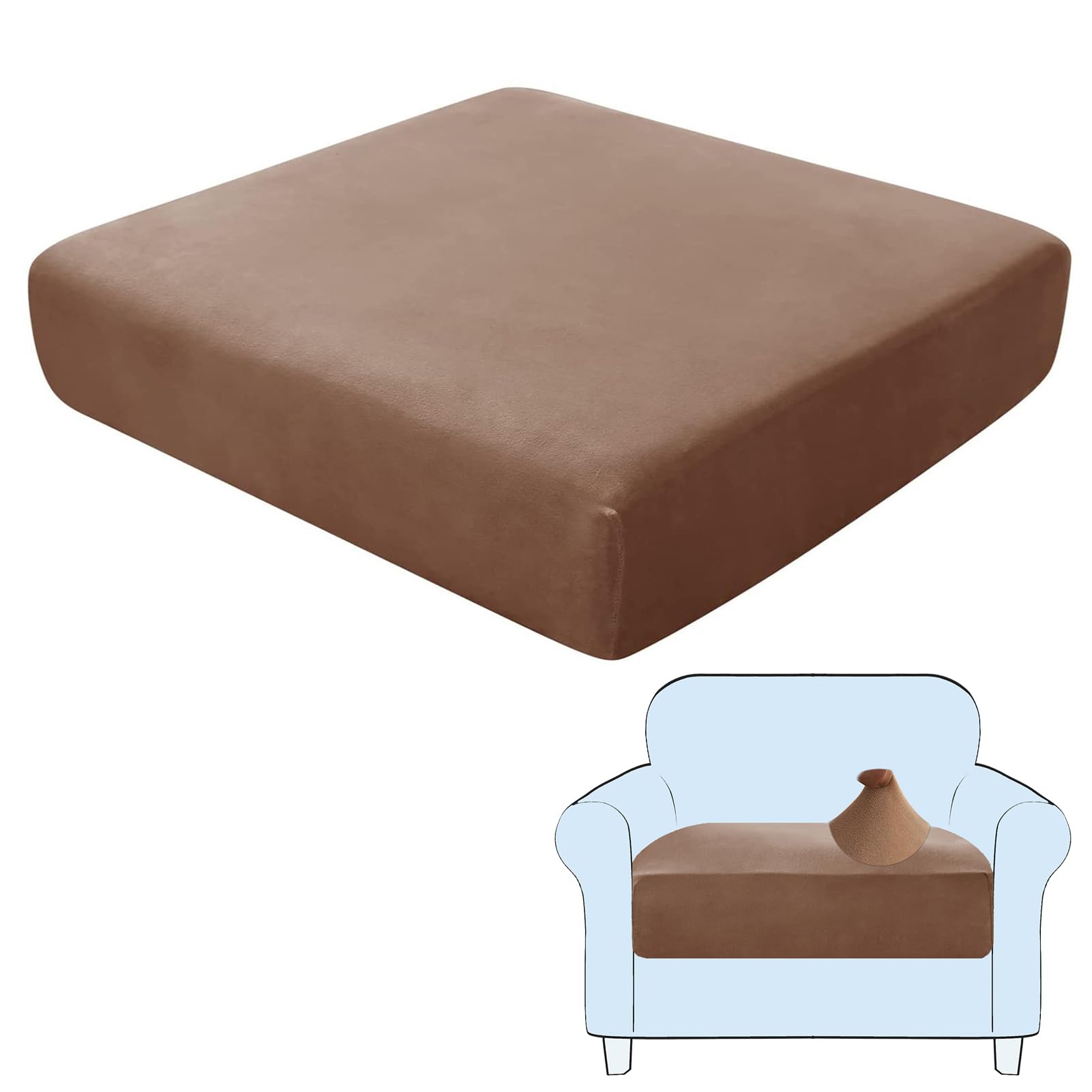 SHUOJIA Sofa Seat Cushion Covers, Stretch Velvet Sofa Cover, Non-Slip Couch Cushion Covers Replacement for Individual Cushion,with Elastic Fabric,Machine Washable (Brown,1-Seater)