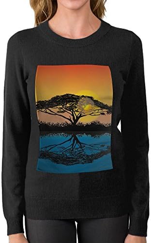 ZONERKFDIN Africa Sunset Tree Print Sweater Round Neck Unique Best Nice