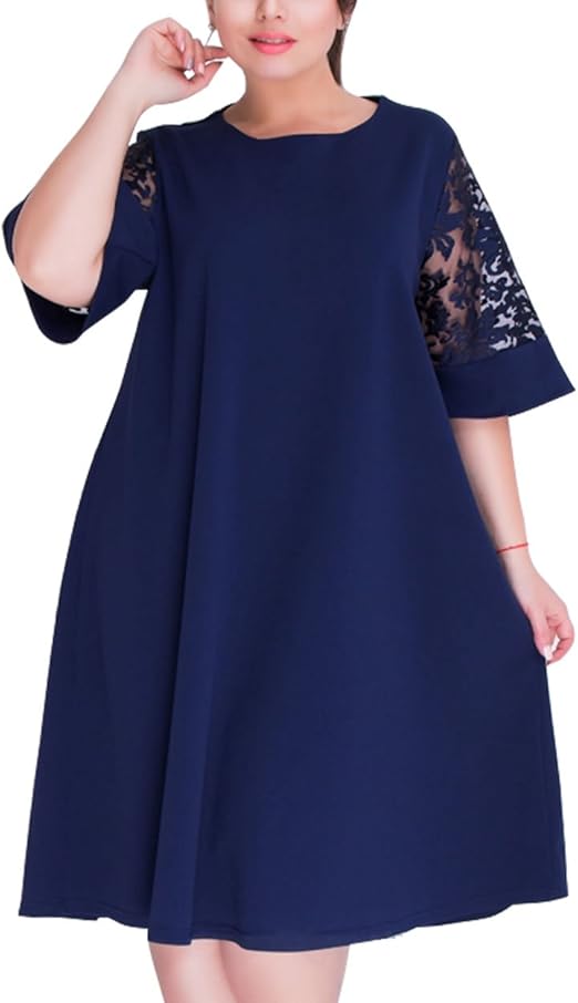 Women s Plus Size Vintage A Line Dress Office Loose Fit Business Midi