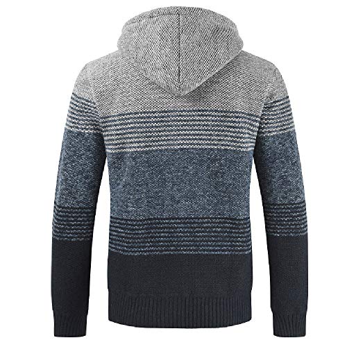 Autumn Winter Packwork Hooded Zipper Jacket Knit Cardigan Long Sleeve Coat Men Gray
