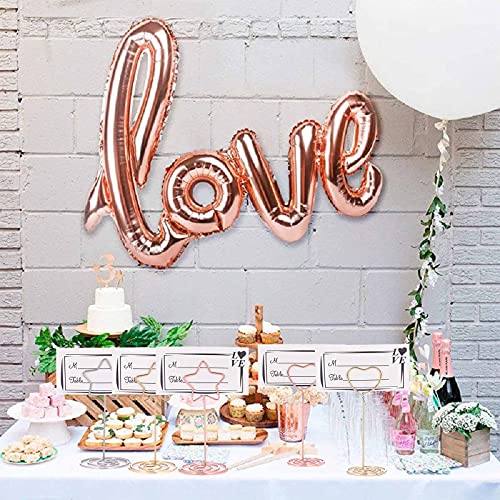 BuRuiJi 12pcs Table Number Holders,3.35 inch Place Card Holders,Table Number Stands,Table Card Holder, Photo Picture Holders for Centerpieces, Wedding, Party, Birthday (Rose Gold-Heart Shaped)