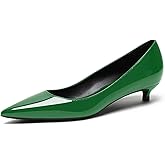 AMARANTOS Women's Patent Leather Slip On Pointed Toe Ultra Low Kitten Heel Basic Dress Pumps Shoes