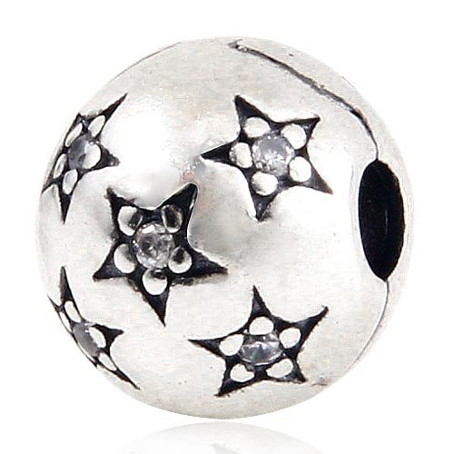 Hoobeads Starry Authentic 925 Sterling Silver Charm Clip Stoppers Beads with Clear Zircon Fits Pandora Chamilia Biagi Troll Beads Europen Style Bracelets …