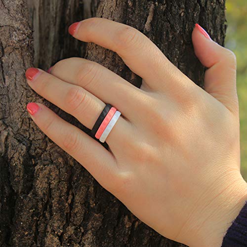 Silicone Wedding Ring Bands for Women 14 Pack 4 5 6 7 8 9 Women Thin Stackable Narrow Diamond Pattern Glitter Powder Rubber Wedding Band Rings 2.5mm & 3mm Wide (14 Colors, 6.5-7(17.3mm))