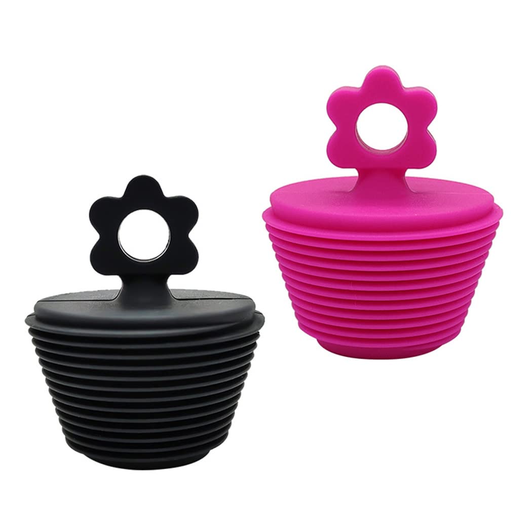 2 Pack Universal Bath Plug, Drain Stopper for Bathtub and Bathroom Sink Drains, Suitable for 25mm-47mm Drain holes, Black and Pink (Black)