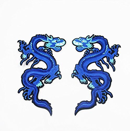 2Pcs/Pair Big Blue Dragon Animal Embroidered Patches Iron on Sew for Clothes Applique DIY Sticker Parches Down Jacket Party