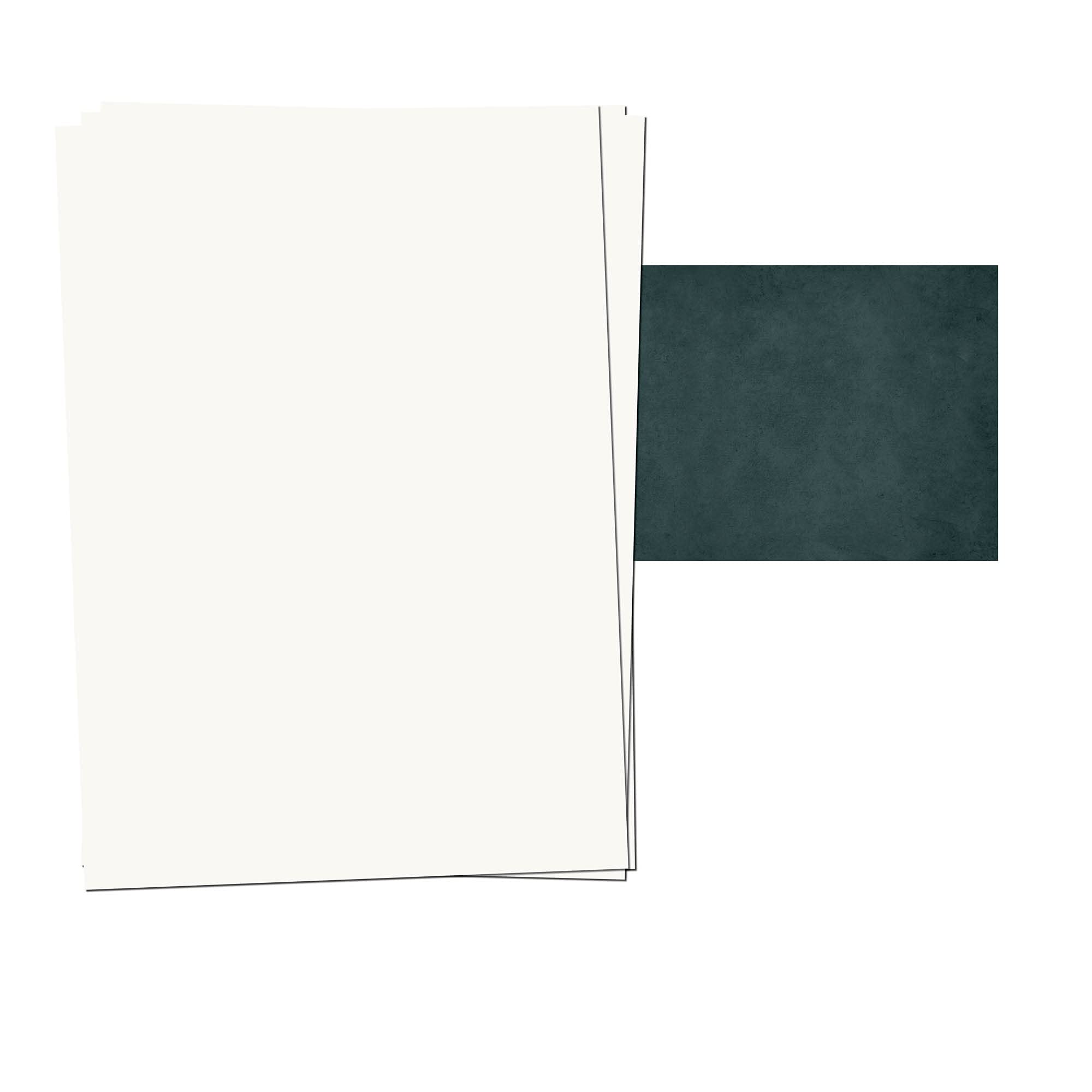 Presentou Set of 25 Letter Paper Printed on Both Sides 150 g Paper | Logo Paper Certificate Paper Menu Love Letter (Antique White & Petrol, 25 + 25 Sheets + Envelopes)