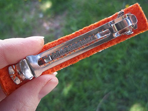 Abstract Orange and Silver Tribal Geometric Arrows Handmade Loom Beaded Large Barrette with Authentic French Clip - Thumbnail 2