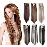 8PCS 24-26 inches Highlight Straight Wavy Curly Full Head Clip in Hair Extensions 18Clips Women Lady Hairpiece (26
