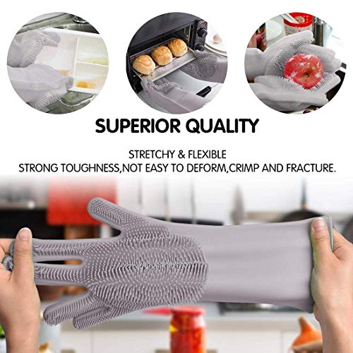 Magic Silicone Dishwashing Gloves Scrubbing Cleaning-Dish Wash Silicone Reusable Sponge Gloves with Scrubber,Great for Washing Dish,Kitchen,Car,Bathroom and More(1 Pair) - Thumbnail 4
