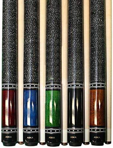 ASKA Set of 5 L9 Billiard Pool Cues, 58" Hard Rock Canadian Maple, 13mm Hard Le Pro Tip, Mixed Weights, Black, Blue, Brown, Green, Red.