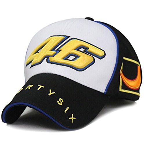 New Adjustable Motogp Valentino Rossi 46 Baseball Hat Peaked Cap Sunhat (Black-White)