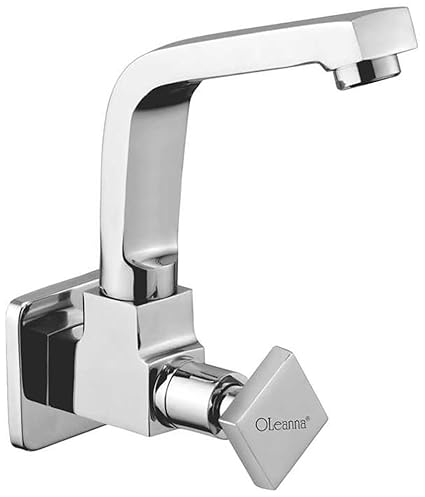 Oleanna Melody Brass Sink Tap with Wall Flange Sink Cock with Swivel Casted Spout Wall Mounted (Disc Fitting | Quarter Turn | Form Flow) Chrome