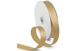 HimBen 1 Inch 100 Yards Polyester Satin Ribbon Champagne Gold, Solid Color Fabric Ribbon 1 Roll for Gift Wrapping, Wedding Birthday Festival Party Decoration, Craft, Hair Bow, Sewing, Floral