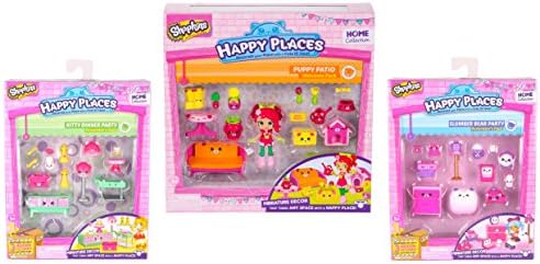 MEGASET Shopkins Happy Places Season 2 - Puppy Patio Welcome Pack And Kitty Dinner Party &amp; Slumber Bear Party Decorator Packs