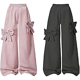 Verdusa Girl's 2 Pack Set Bow Baggy Pants Wide Leg Coquette Track Pants