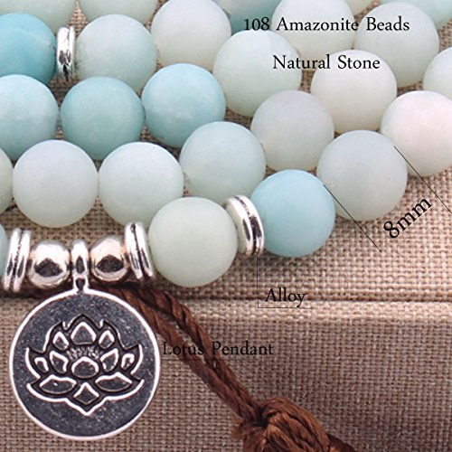 GVUSMIL Amazonite 108 Beads Mala Bracelet for Women Men with Lotus Pendant for Buddhist Prayer Meditation Japa Charm healing Necklace - Thumbnail 2