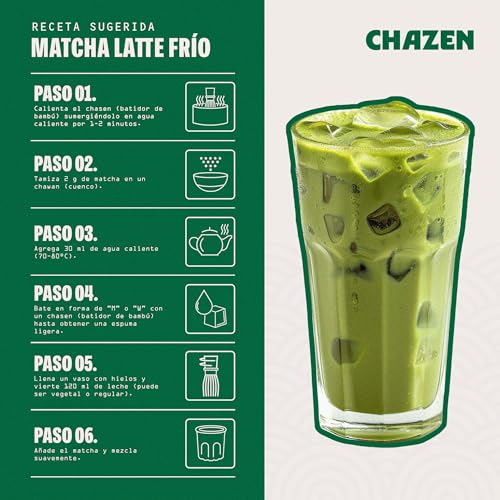 Matcha Ceremonial Orgánico – CHAZEN – Primera Cosecha, Japonés, 100g | 100% Puro y sin endulzar. Perfil suave sin amargor. Ideal para matcha latte, smoothies y estilo tradicional.