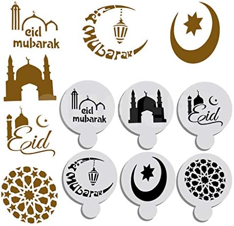 AIUSD 6pcs Ramadan Mubarak Festival Marking Cake Top Stencil Decorating Star Mold Moon