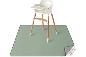 Blissful Diary Baby Splat Mat for Under High Chair, 50.4 x 50.4 Inch Wipeable Splash Mat, Waterproof and Washable, Anti-Slip Floor Protector, Sage Green