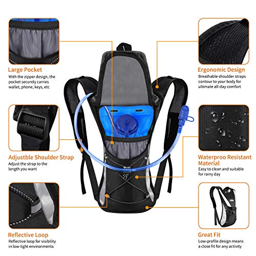 SKL Hydration Pack Hydration Backpack with 2 Liter Water Bladder