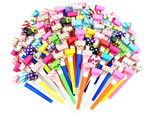 FiveSeasonStuff 100 Count Extra Long 5.1'' Blowouts| Party Blowers| Noisemakers| Whistles for New Year Party, Birthday, Assorted Colors