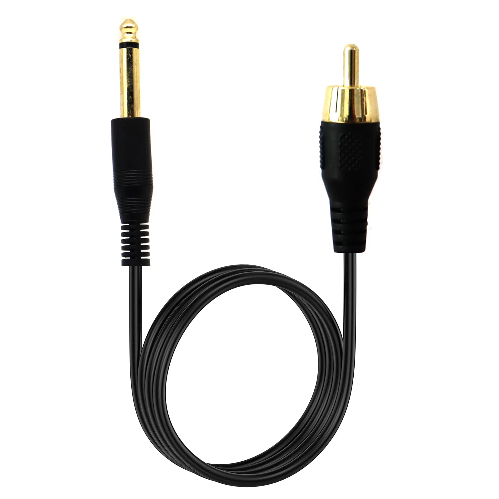 Tattoo Clip Cord Gold-plated Cable, AWADUO Professional Rubber Tattoo Clip Line Cable 6.35mm to RCA OD 3.5 Cords for Tattoo Pen/Rotary Tattoo Machine(Black/1.8M)