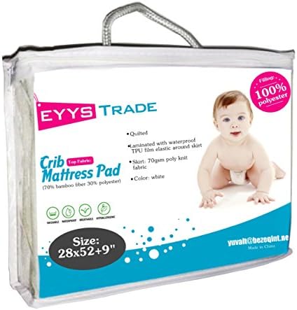 Waterproof Ultra Soft Baby Crib Mattress Pad Protector,Quilted Fitted and High Absorbency Cover for Your Baby Safety,by EYYS Trade ,28-52-9,(White)
